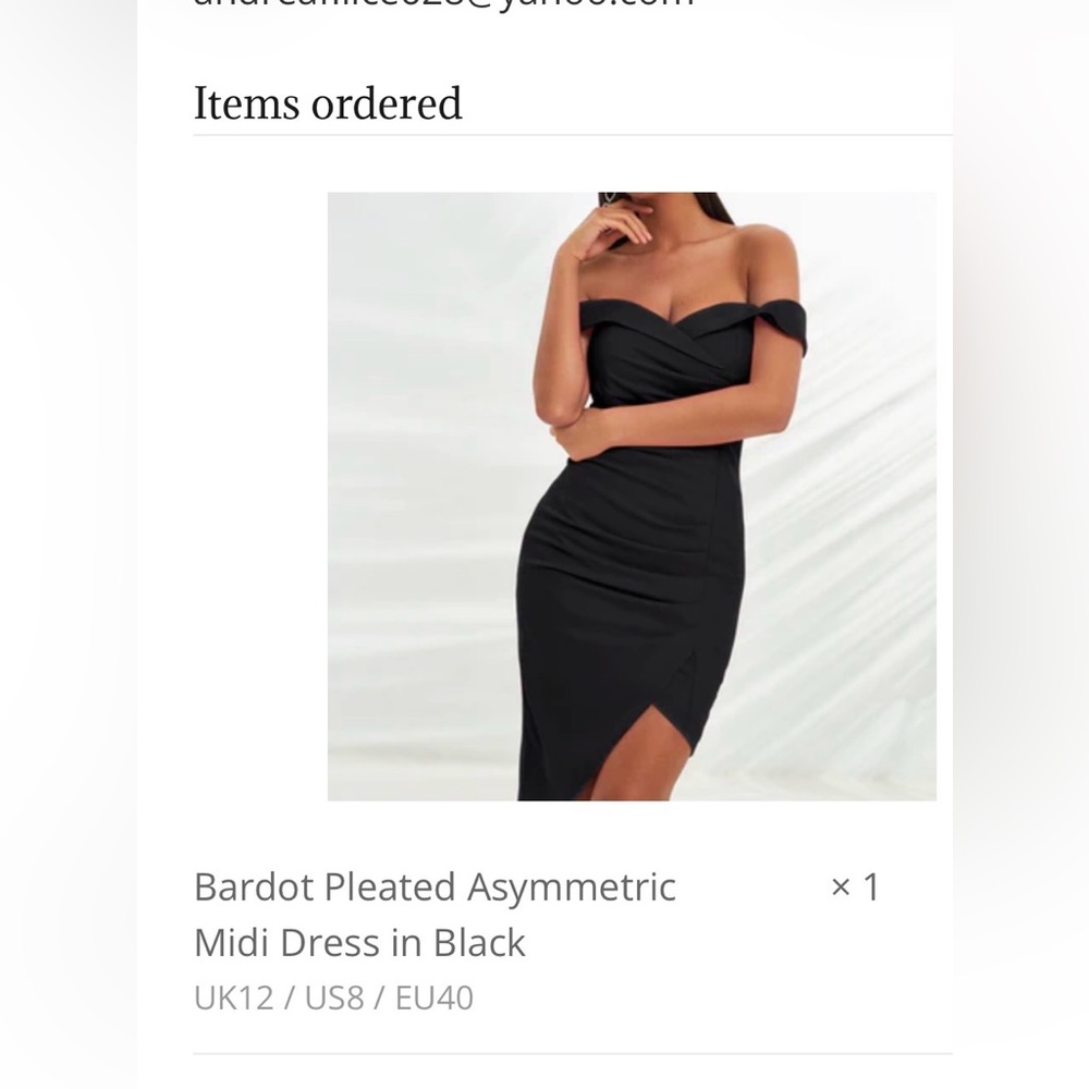 Lavish Alice Pleated Bardot Dress Off Shoulder Asymmetrical Black US 8